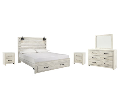 Cambeck  Panel Bed With Mirrored Dresser And 2 Nightstands