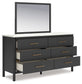 Cadmori Queen Upholstered Panel Bed with Mirrored Dresser, Chest and 2 Nightstands