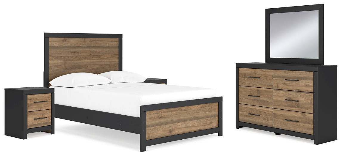 Vertani Full Panel Bed with Mirrored Dresser and 2 Nightstands