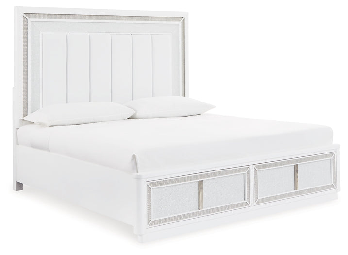 Chalanna Queen Upholstered Storage Bed with Mirrored Dresser