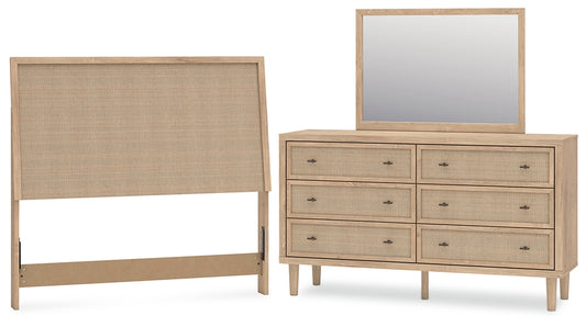 Cielden Full Panel Headboard with Mirrored Dresser