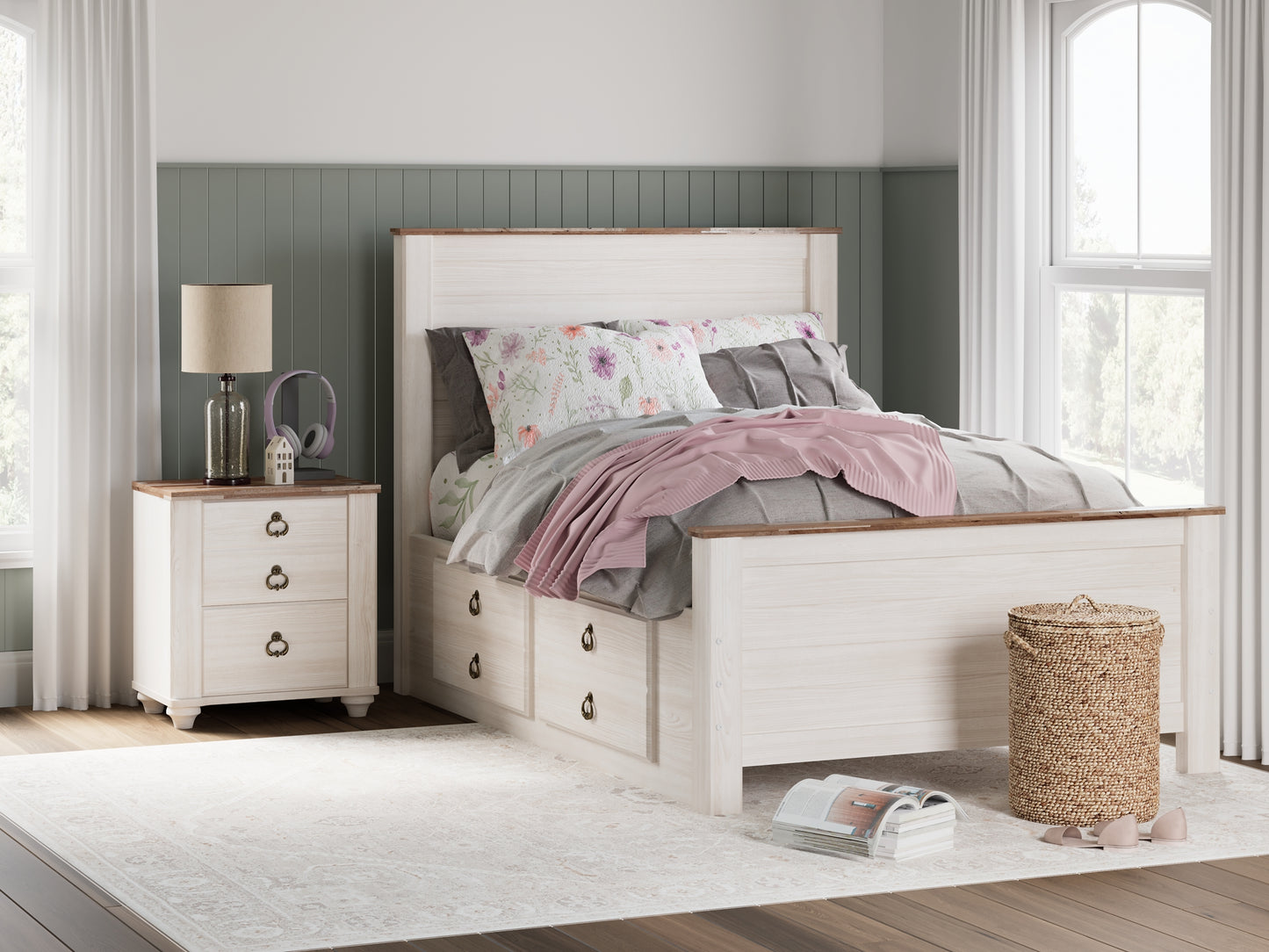 Willowton  Panel Bed With 2 Storage Drawers