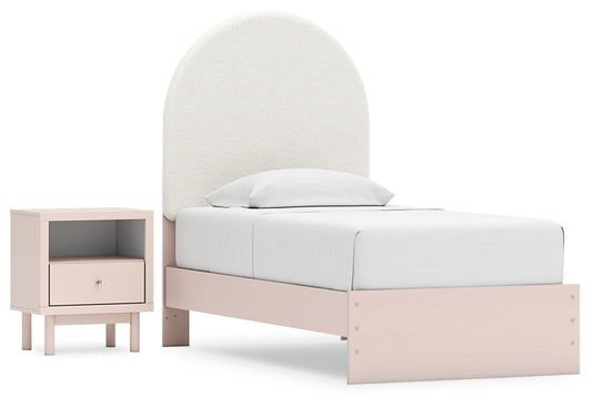 Wistenpine Twin Upholstered Panel Bed with Nightstand