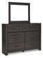 Brinxton Queen/Full Panel Headboard with Mirrored Dresser and Chest