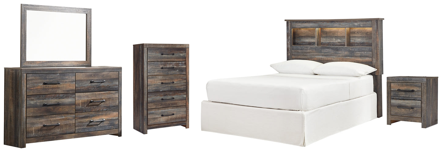 Drystan Full Bookcase Headboard with Mirrored Dresser, Chest and Nightstand