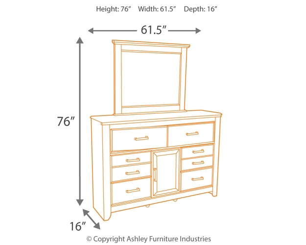 Juararo King/California King Panel Headboard with Mirrored Dresser and 2 Nightstands