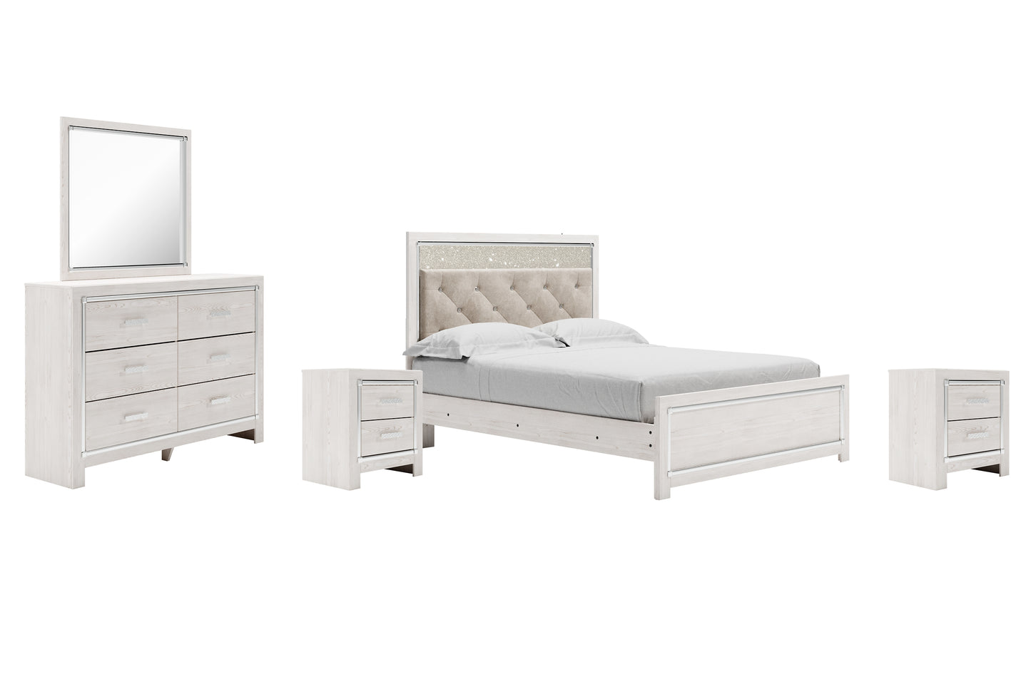 Altyra Queen Panel Bed with Mirrored Dresser and 2 Nightstands