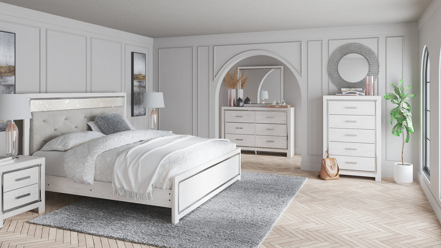 Altyra King Panel Headboard with Mirrored Dresser and Chest