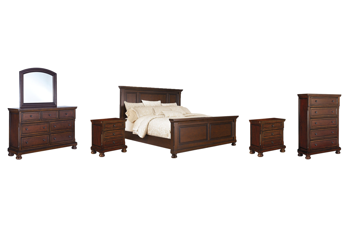 Porter California King Panel Bed with Mirrored Dresser, Chest and 2 Nightstands