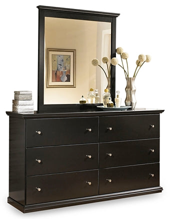 Maribel Twin Panel Headboard with Mirrored Dresser, Chest and Nightstand