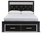 Kaydell Queen Upholstered Panel Storage Platform Bed with Mirrored Dresser and 2 Nightstands