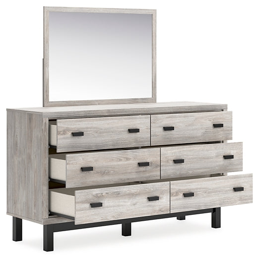 Vessalli King Panel Headboard with Mirrored Dresser and Nightstand