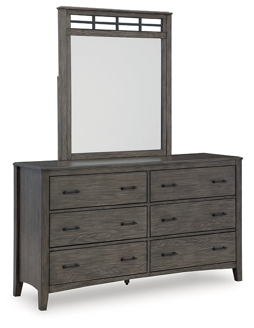 Montillan King Panel Bed with Mirrored Dresser, Chest and Nightstand